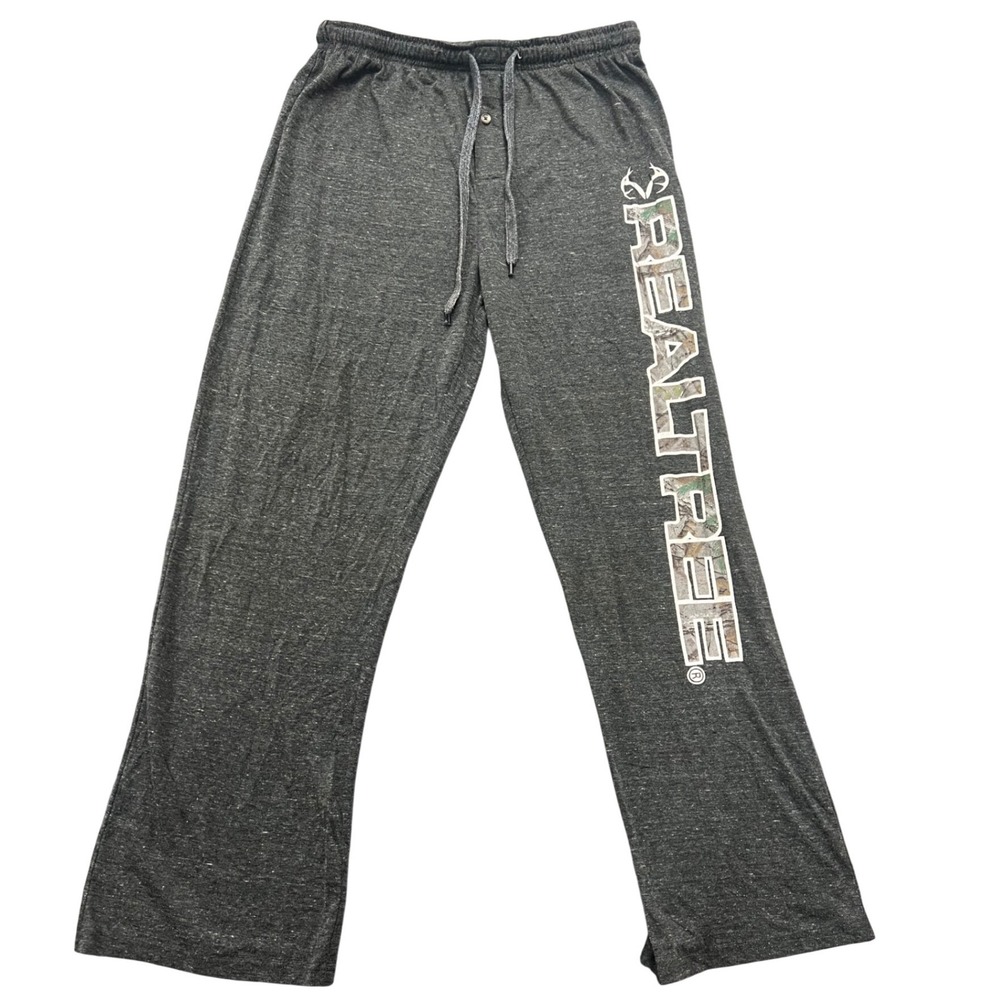 Realtree‎ Mens Lounge Pants Gray Camo Logo Drawstring Pajama Bottoms Medium